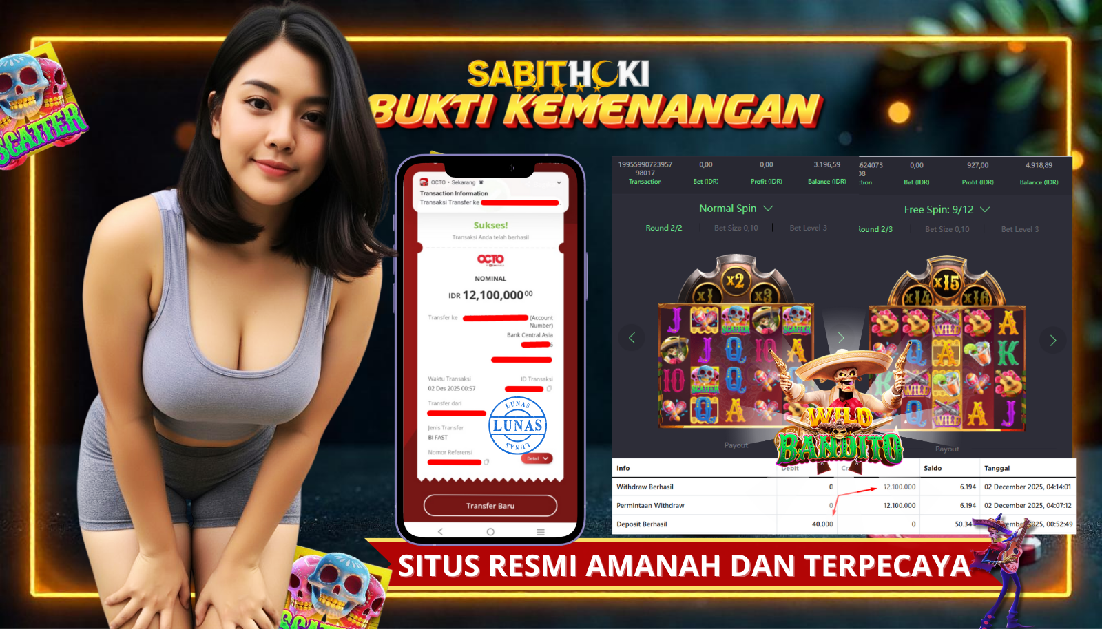 SELAMAT KEPADA MEMBER SETIA SABITHOKI YANG BERHASIL JACKPOT DI PERMAINAN WILD BANDITO